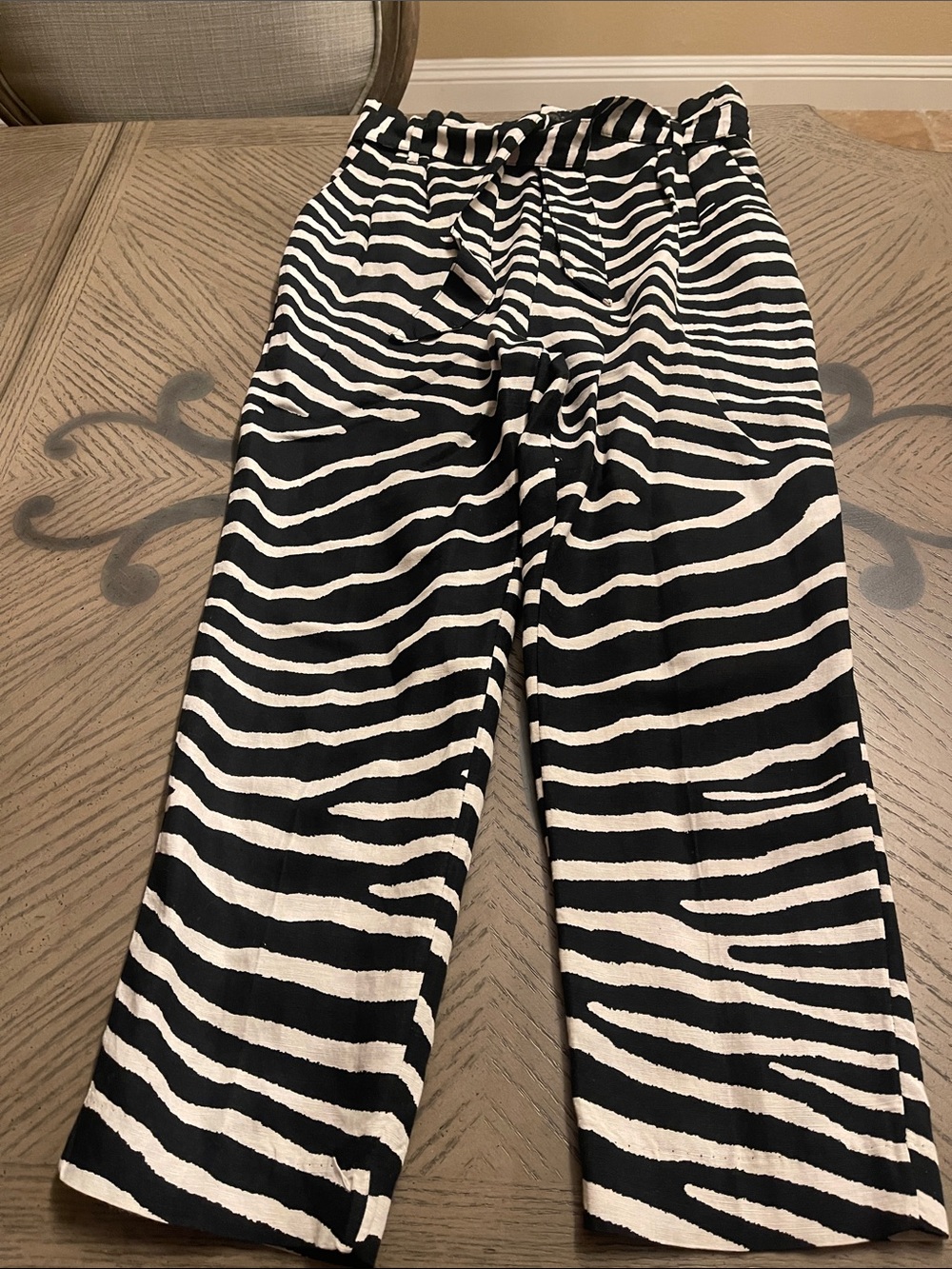 Zebra Print Wide-Leg Pants - Black & White
